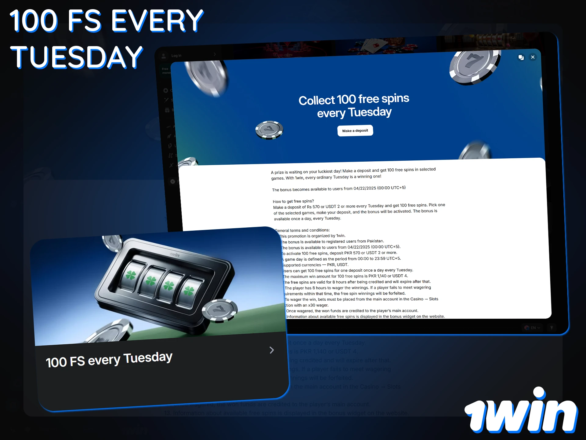 Top up your 1Win wallet on Tuesday and get free spins.