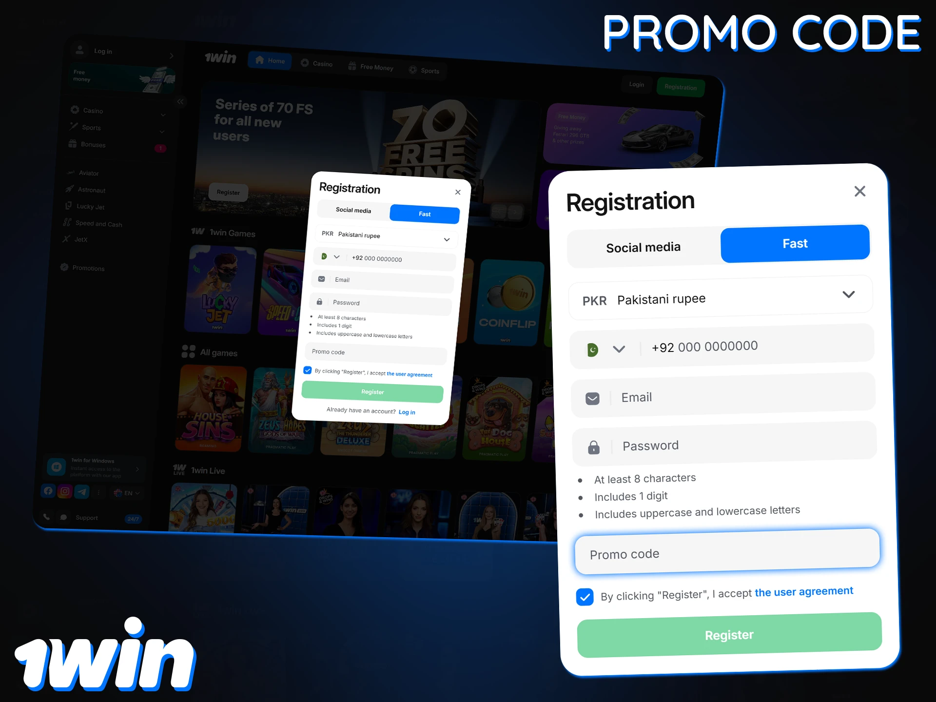 Enter the promo code when registering on 1Win and receive a welcome bonus.