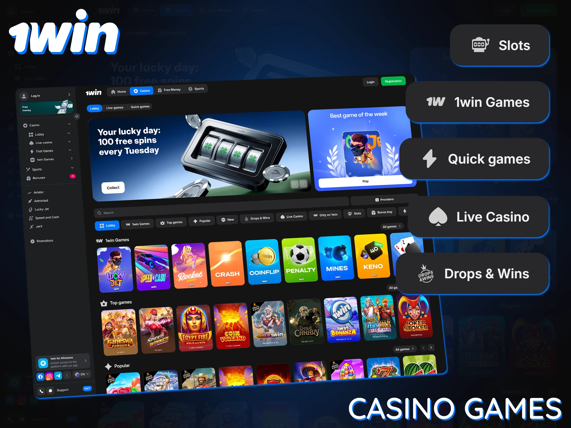 1Win offers a huge collection of casino games from the best providers.