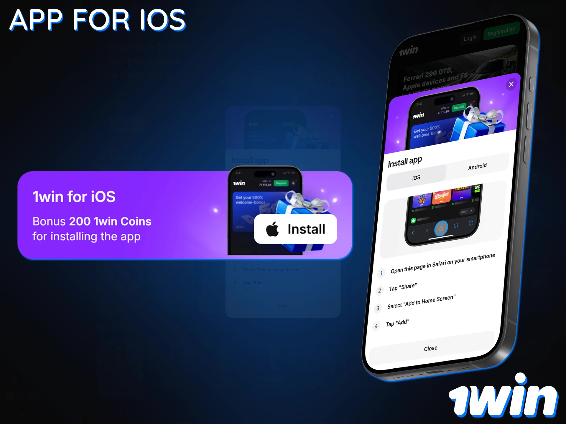 Follow the instructions to install the 1Win app for iOS.