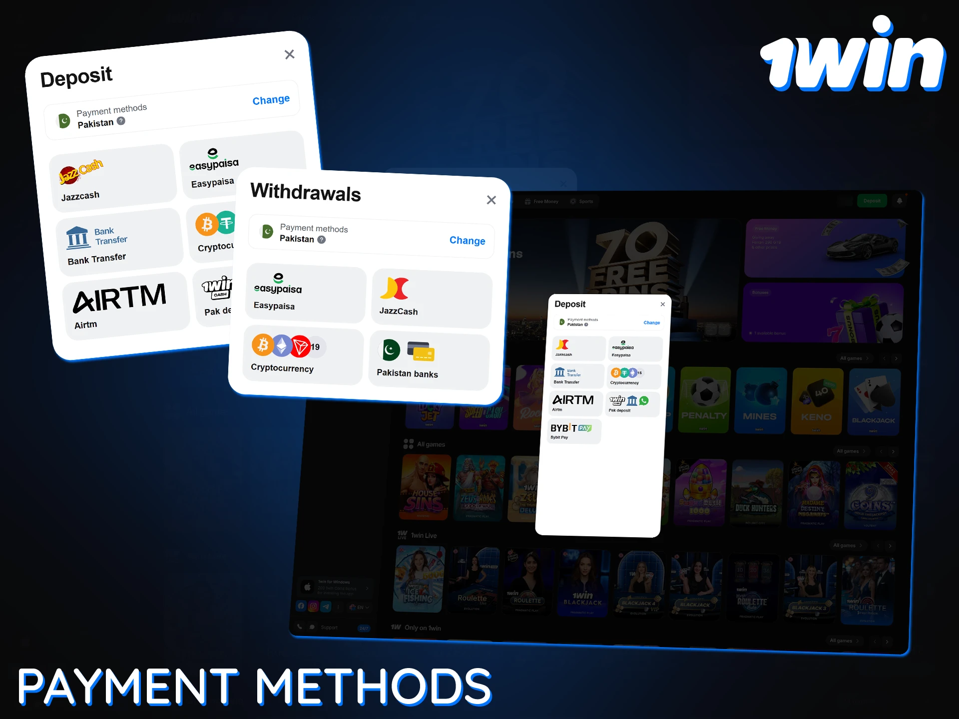 1Win offers fast and secure payment options with no fees.