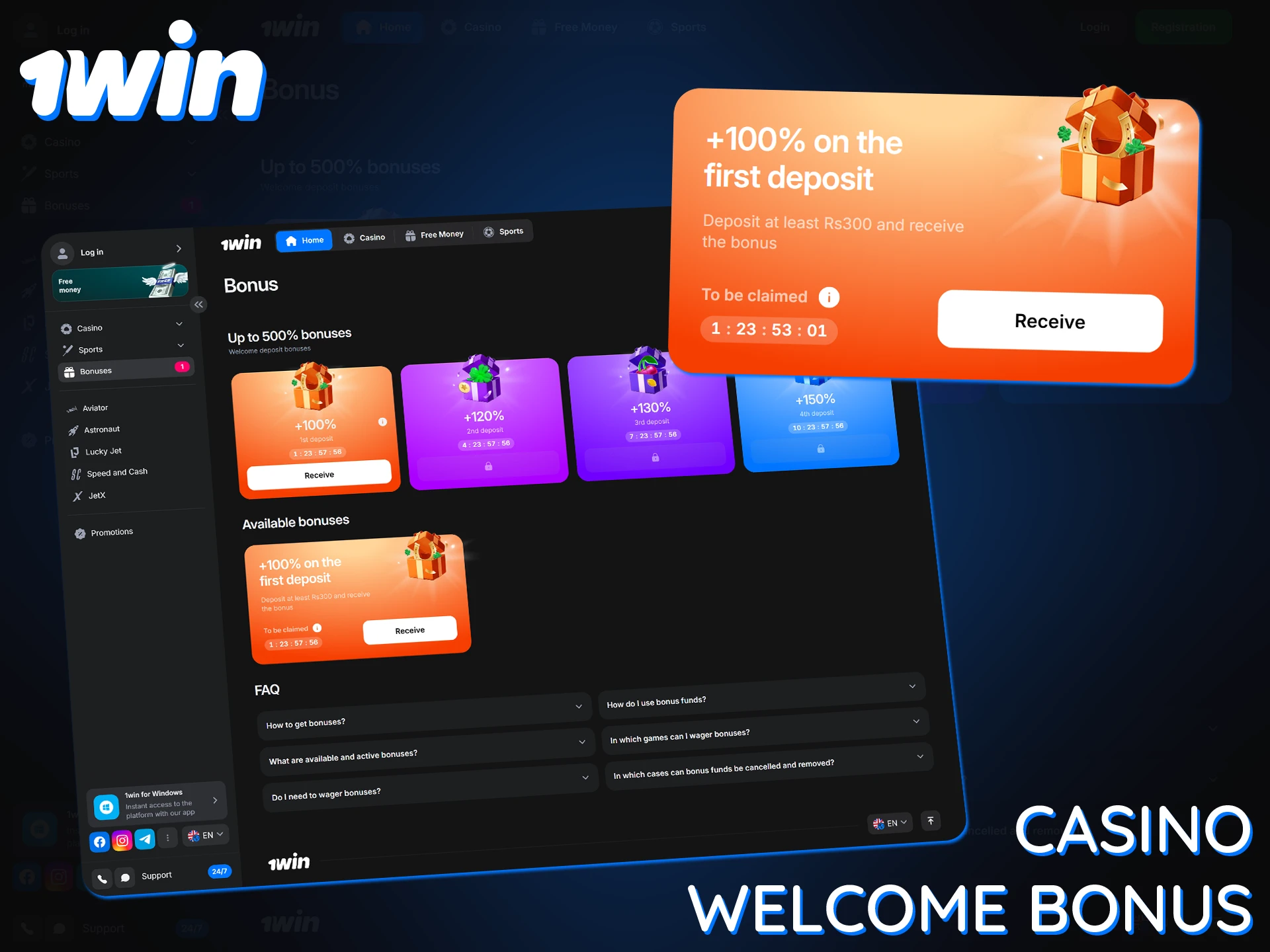 New players who top up their 1Win account receive a welcome bonus.