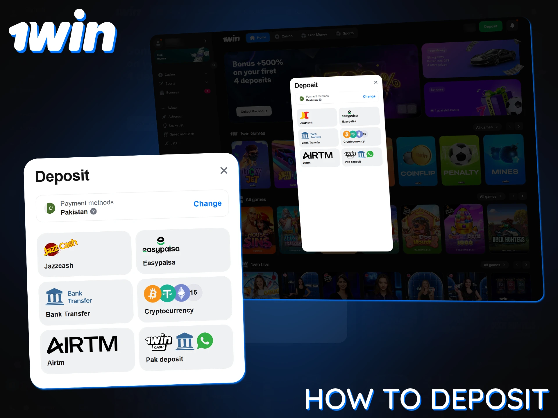 Make a deposit in a few simple steps to start playing at 1Win.