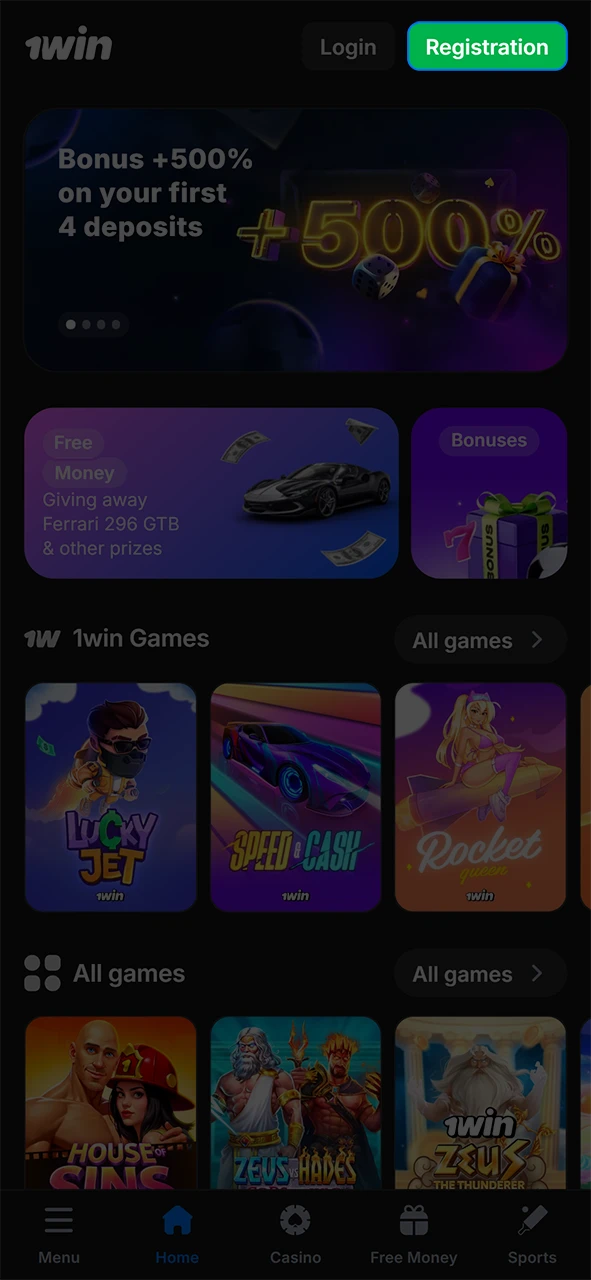Start registering on 1Win.