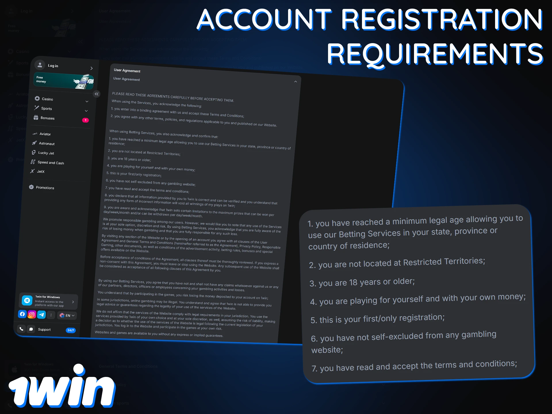 Familiarise yourself with the registration requirements for the 1Win platform.