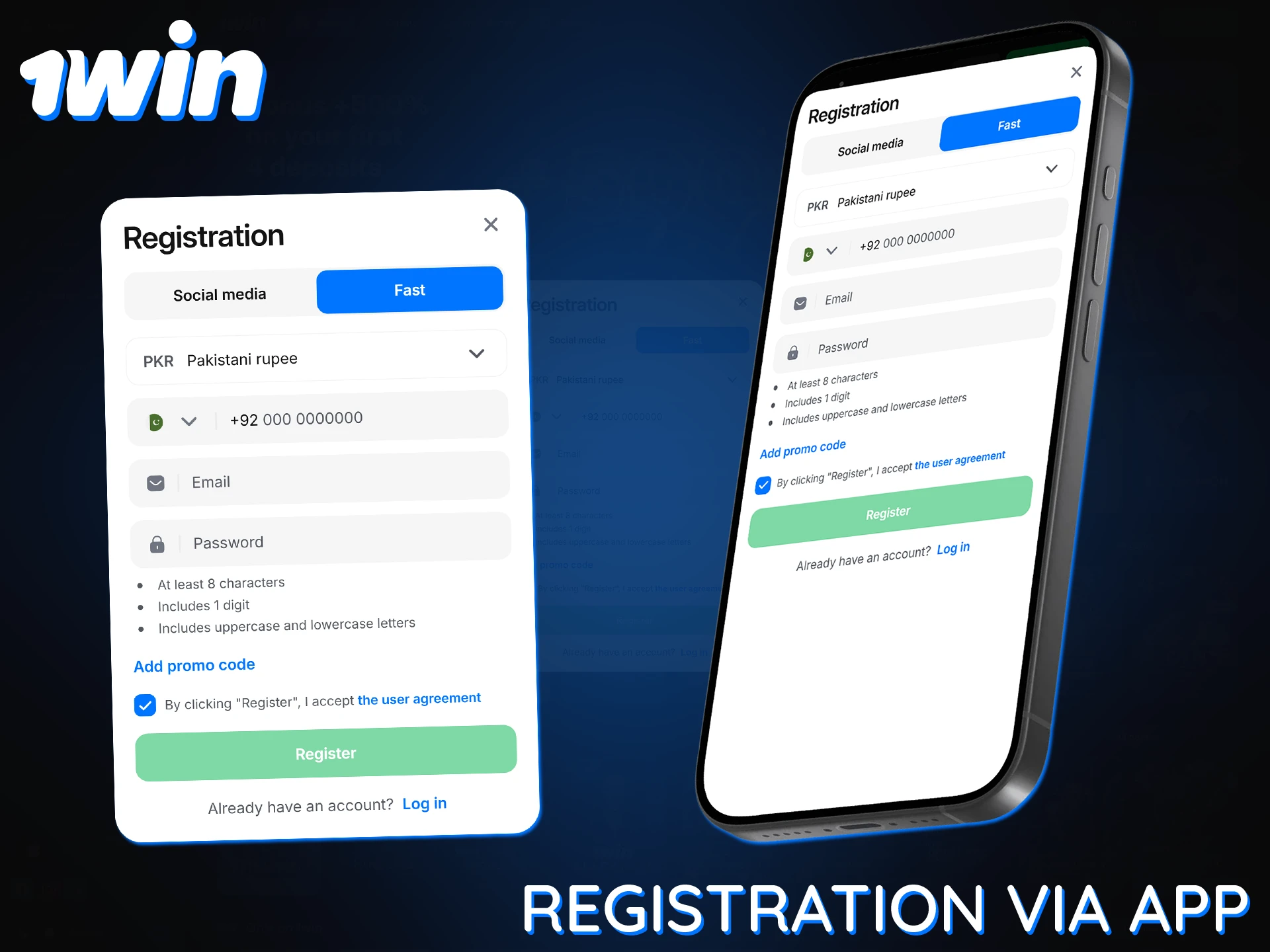 Register on 1Win via the mobile app for Android and iOS.