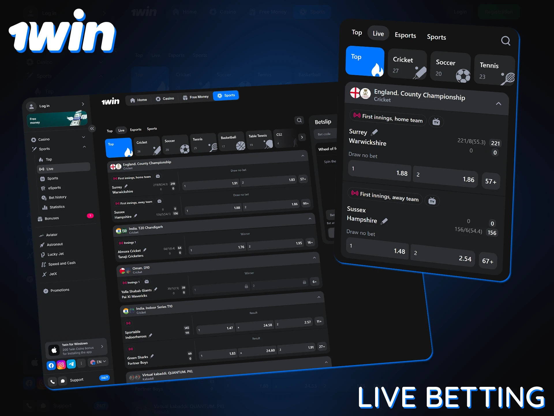 Enjoy betting and watching live matches on 1Win.