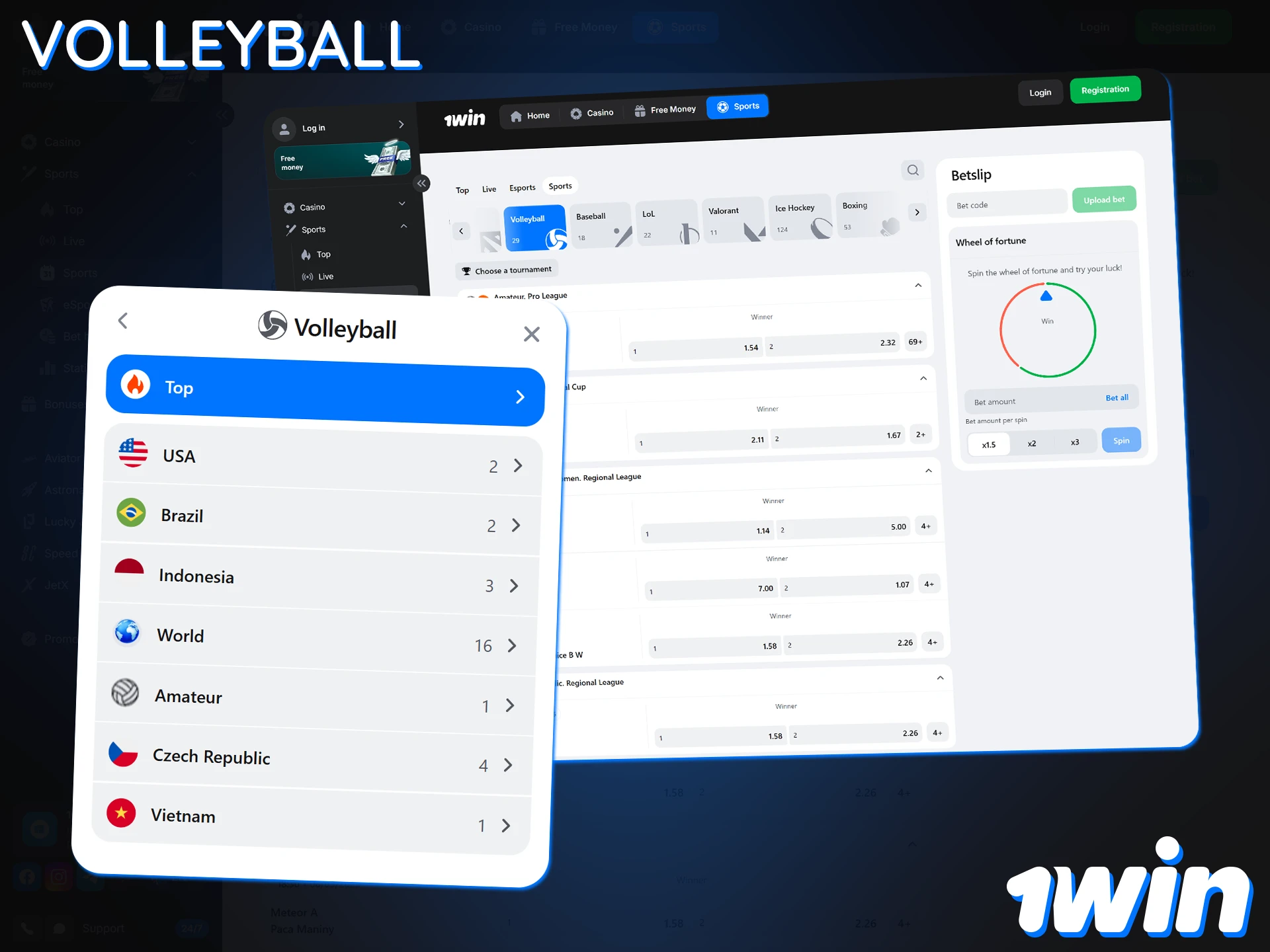 Bet on exciting indoor and beach volleyball tournaments at 1Win.