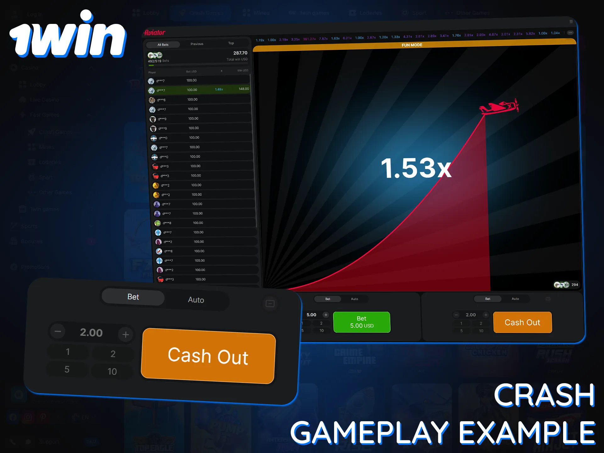 Place your bet and withdraw your winnings before the multiplier crashes on 1win.