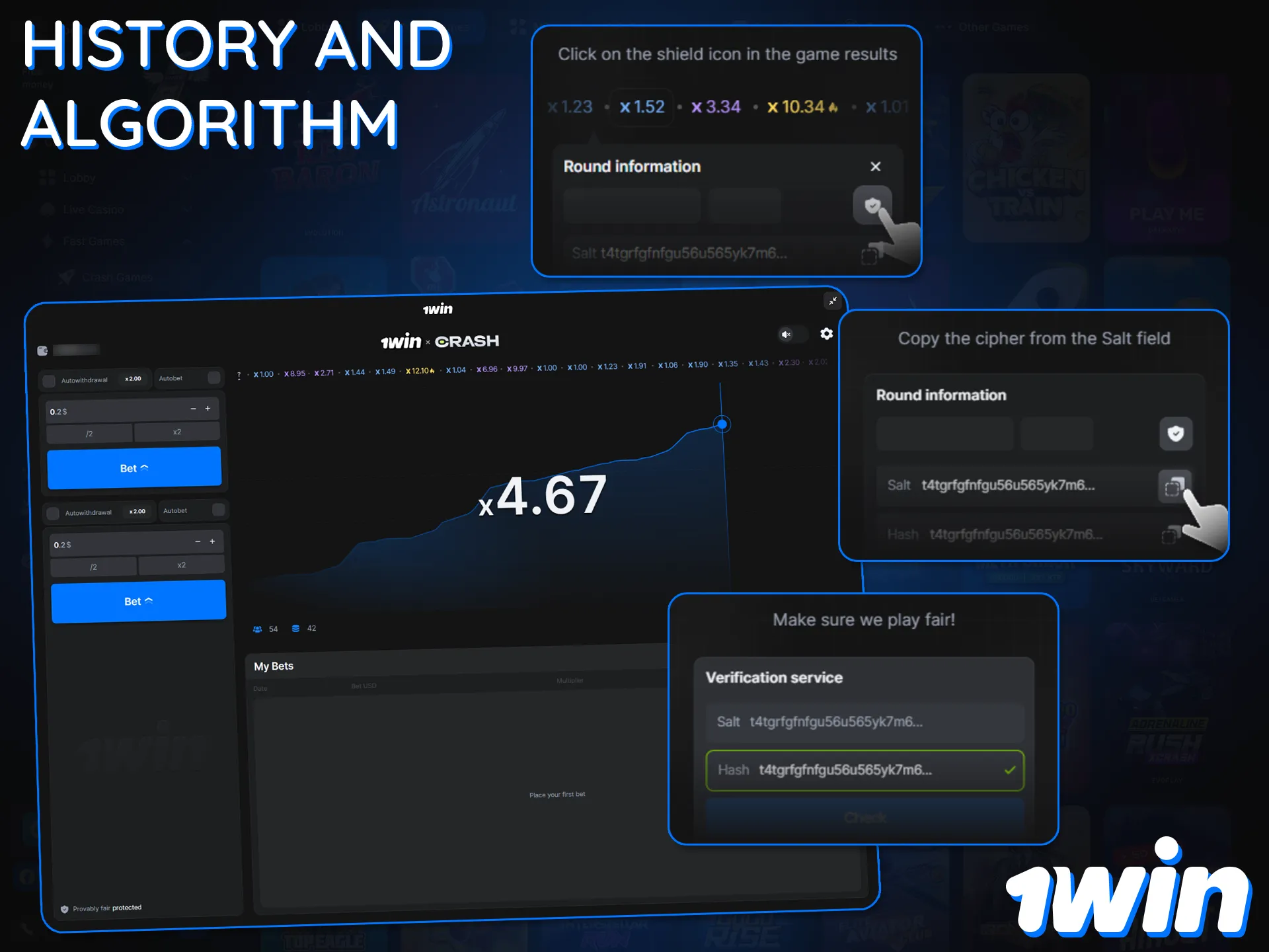 1win Crash uses a fairness algorithm that guarantees the randomness of each round.