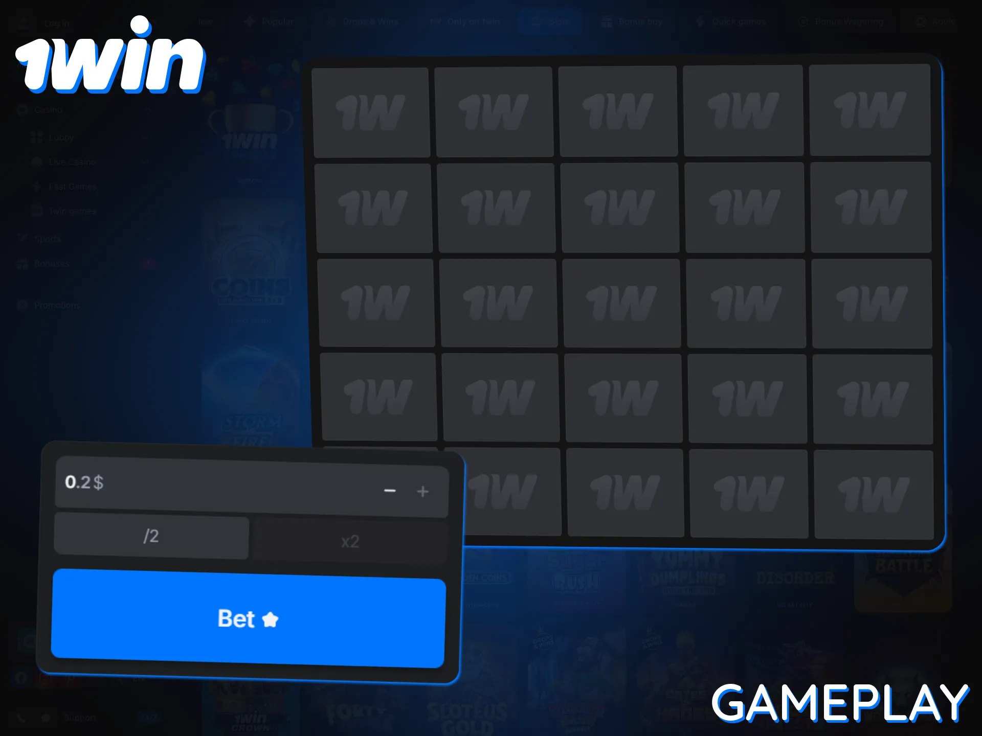 Open the tiles and avoid the bombs to increase your winnings in Mines at 1win.
