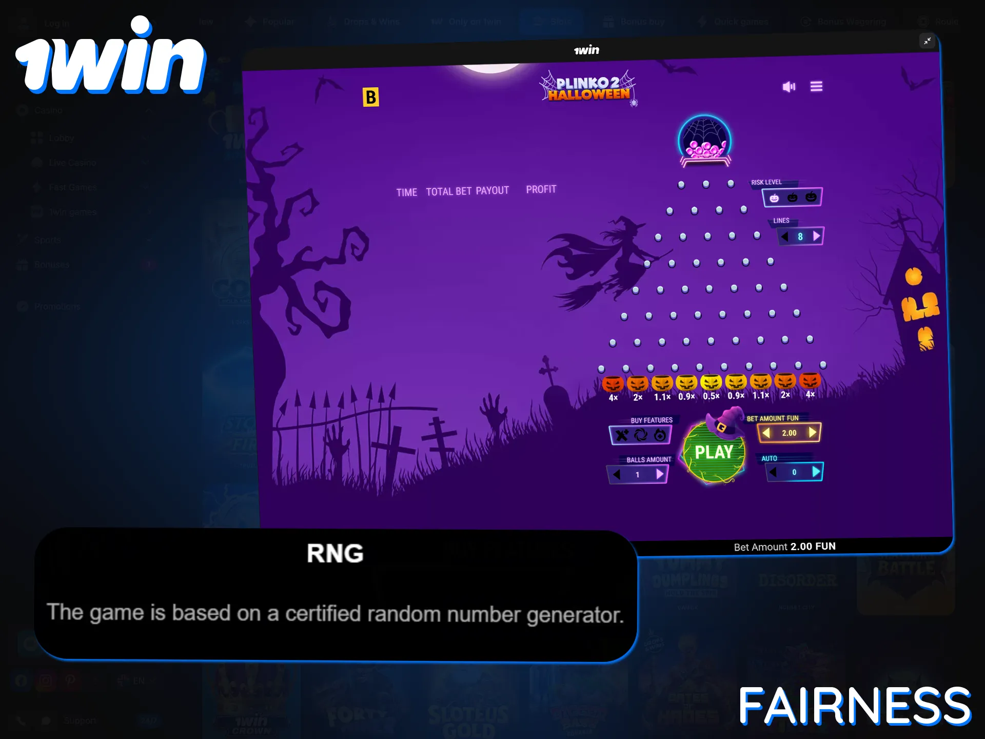 1win Plinko uses Provably Fair and RNG for guaranteed random outcomes.