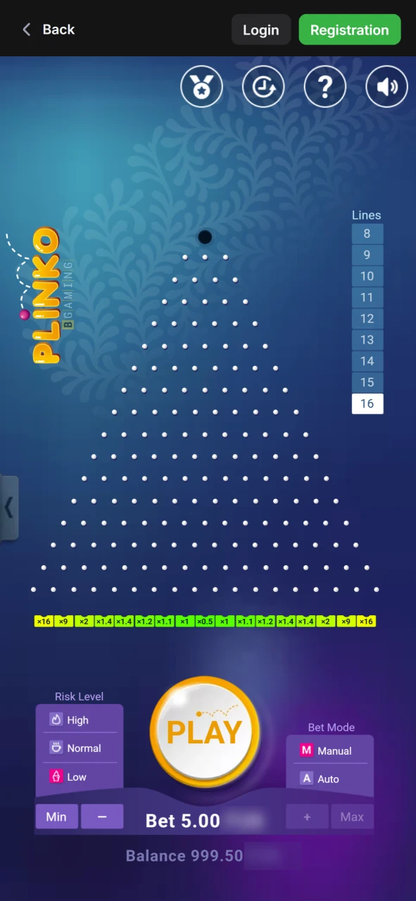 Discover exciting line options in the Plinko game available on 1Win.