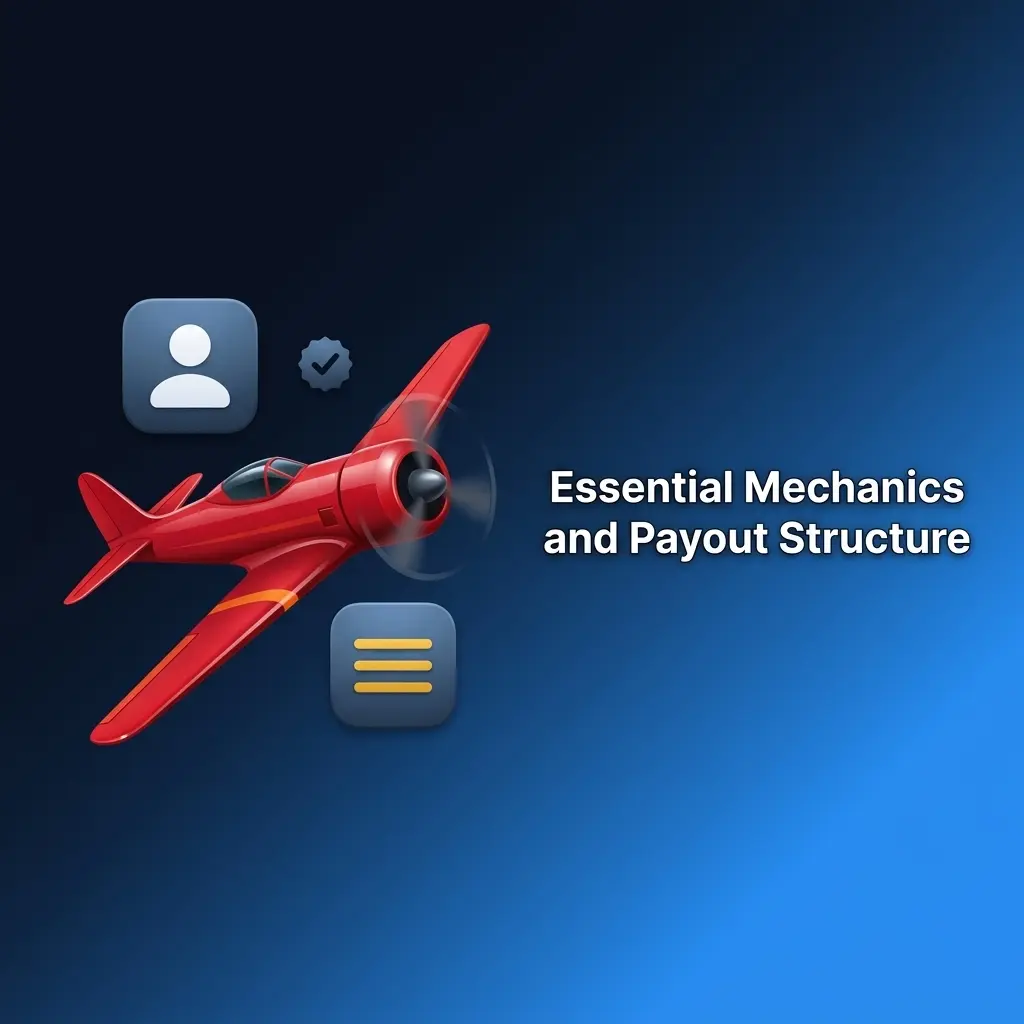 Red airplane and increasing multiplier curve illustrating essential game mechanics and cash out payout structures.